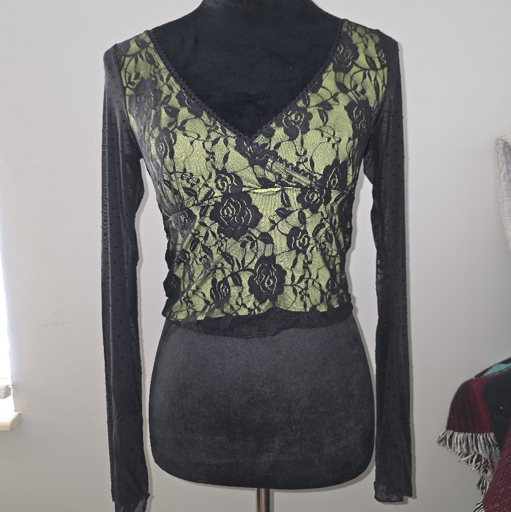 dELiA*s Black and Green Lace Top